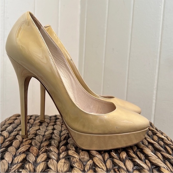 Jimmy Choo Patent Leather Cosmic Platform Heels in Nude Cream Beige - Picture 13 of 16